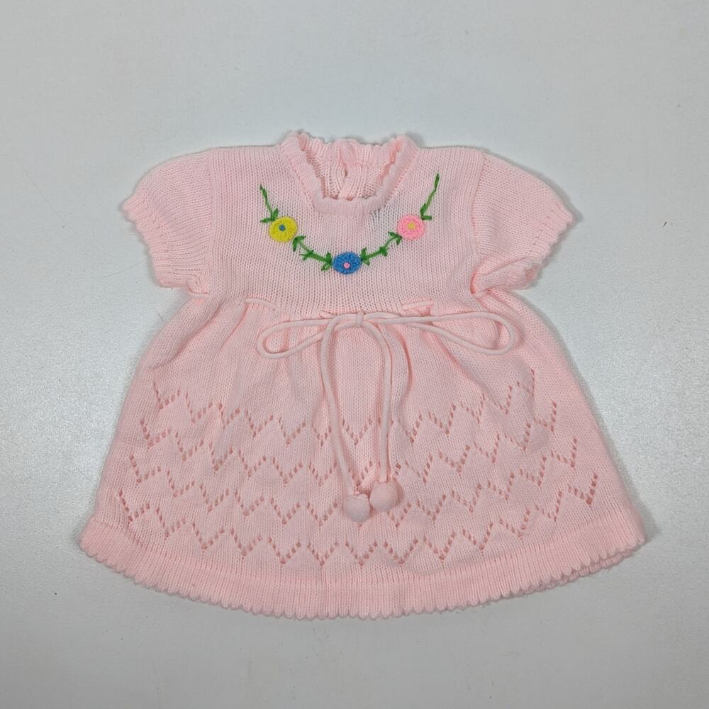 Vintage Soft Spun Dress Baby Girls Size 3-6m Pink Knit Sweater